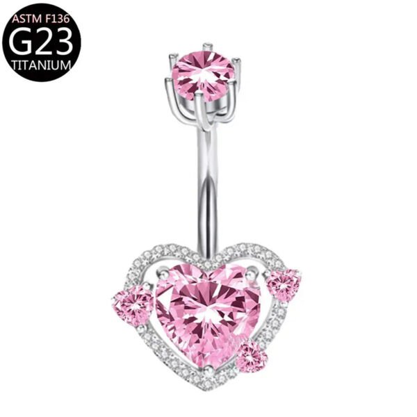 Implant Grade Titanium Flower Heart Dangly Belly Bar – Dainty Zirconia Navel Piercing, Hypoallergenic & Stylish