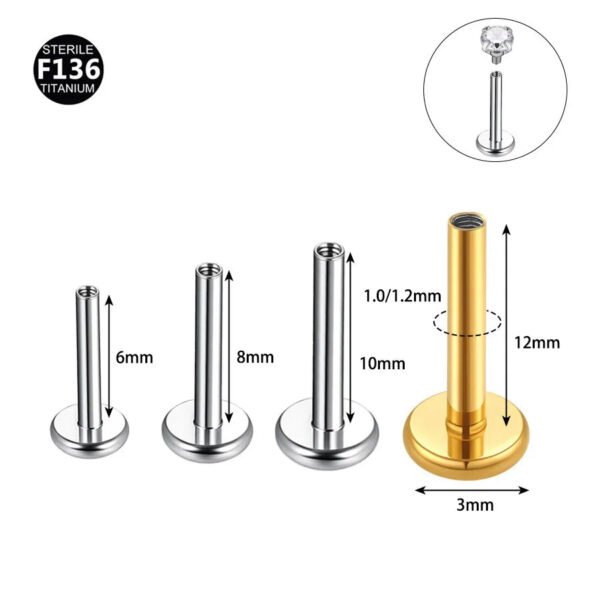 F136 Titanium Lip Studs 3.0mm Base Inner Tooth Ear Bone Flat Bottom Rod G23 Titanium Alloy Body Piercing Jewelry Ear Studs