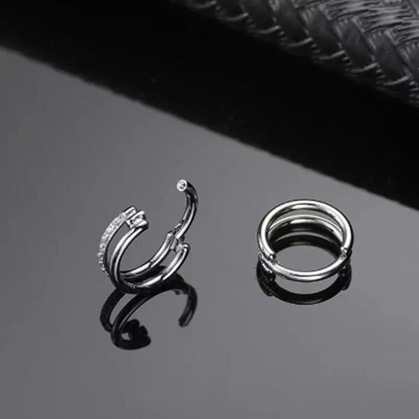 Double Layer Titanium Zircon Nose Ring With Diamond Piercing Jewelry Premium Craft Geometric Pattern For Men And Women
