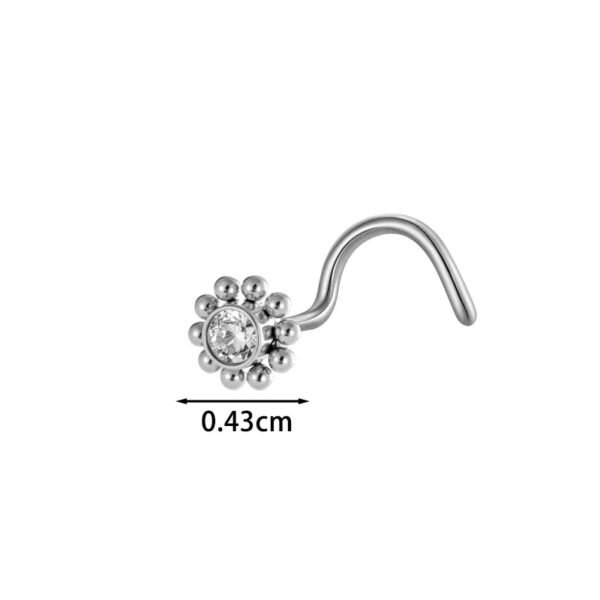 G23/F136 Titanium Alloy Inlaid Zircon Flower Heart S Rod Nose Stud Fashion Versatile Trendy Piercing Jewelry