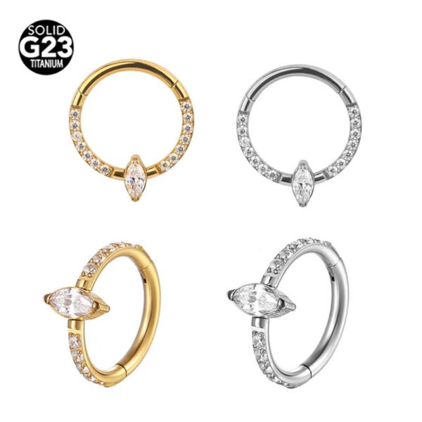 F126 Titanium Alloy, 8/10mm, 1.2mm Diameter, Piercing, Nose Ring, Ear, Clicker, Geometric, Zirconia.