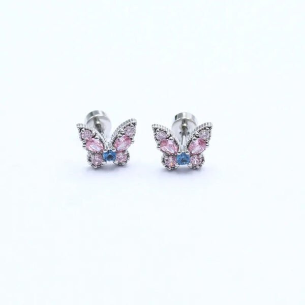 Trendy Women's High-End Gold Plated Titanium Steel Screw Back Earrings Pearl Colorful Diamond Butterfly Ear Studs Ins Style