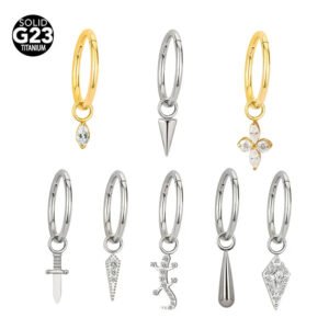 F136 Titanium Nose Ring Ear Ring 1.2/1.0 Thick Horse Eye Pendant Nose Ring Ear Bone Needle Piercing Jewelry Geometric Pattern