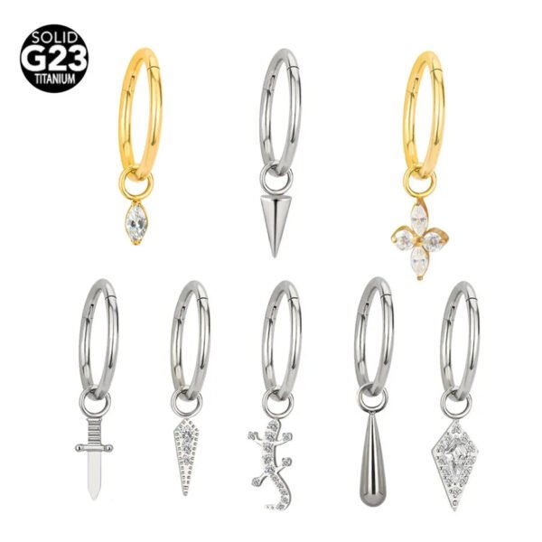 F136 Titanium Nose Ring Ear Ring 1.2/1.0 Thick Horse Eye Pendant Nose Ring Ear Bone Needle Piercing Jewelry Geometric Pattern