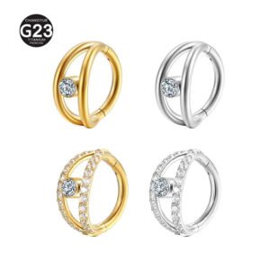 Seamless Titanium Alloy Nose Ring With Zirconia Stones Diagonal Two-Circle Piercing Jewelry Fashionable In