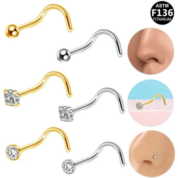 Classic Titanium Alloy Nose Studs Zirconia S Rod Piercing Jewelry Style Ball Pattern Universal Plating