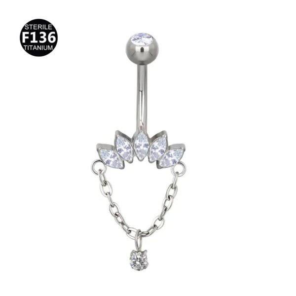 F136 Titanium Alloy Chain, Navel, Button Belly, Banana, Bar, Cultivated Diamond, Unisex, Geometric, Dangle, Screw, Zirconia, Inlay, Droplet, Chain, ⛓️