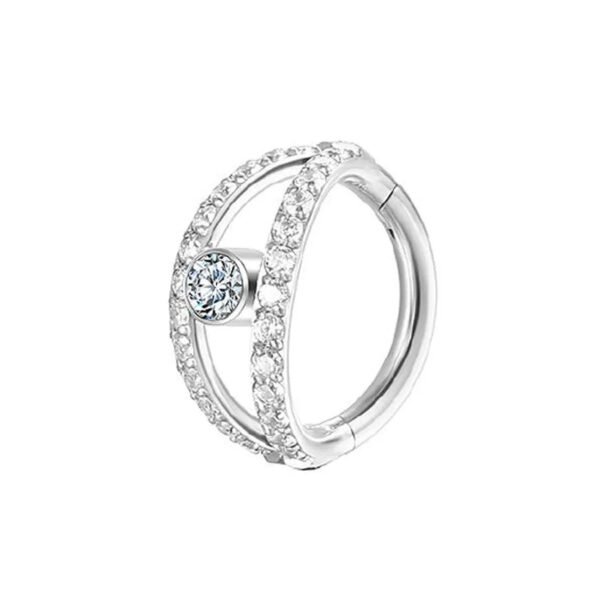 Seamless Titanium Alloy Nose Ring With Zirconia Stones Diagonal Two-Circle Piercing Jewelry Fashionable In