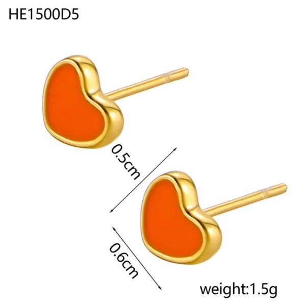 picture_56e9f599-5c4d-4e58-9f32-1c90dfffd3ba(2) Heart Shaped, 14K Gold Plated, Titanium, Oil Drop, Enamel, Simple, Handmade, Colorful, Peach, Heart Earring, Cute, Sweet, Dainty, Lovely, Single.