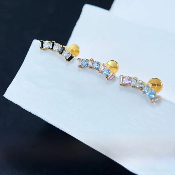 G23 Titanium, Ear, Stud, Cloud, Ladder, Set With Heart Shaped, Zirconia, Piercing, Jewellery, Lip, Curved, Dainty, Flat Back