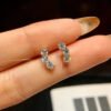 S925 Sterling Silver, Platinum Plated, Moissanite, Symmetrical, Three-stone, Stud Earrings, Pair, Dainty, Elegant, High End