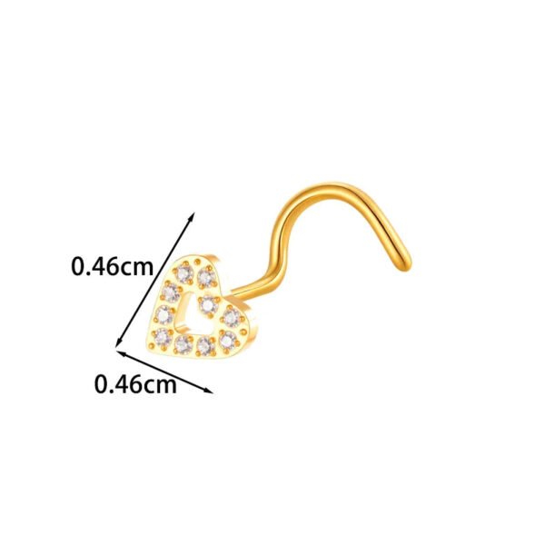 G23/F136 Titanium Alloy Inlaid Zircon Flower Heart S Rod Nose Stud Fashion Versatile Trendy Piercing Jewelry