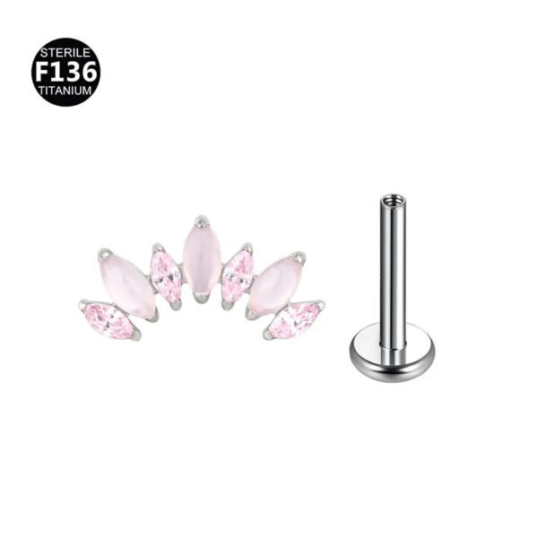 Natural Stone Earrings F136 Titanium Body Piercing Jewelry Ear Studs Horse Eye Shape 7 Pieces 1.2/1.0mm Thick For Men And Women