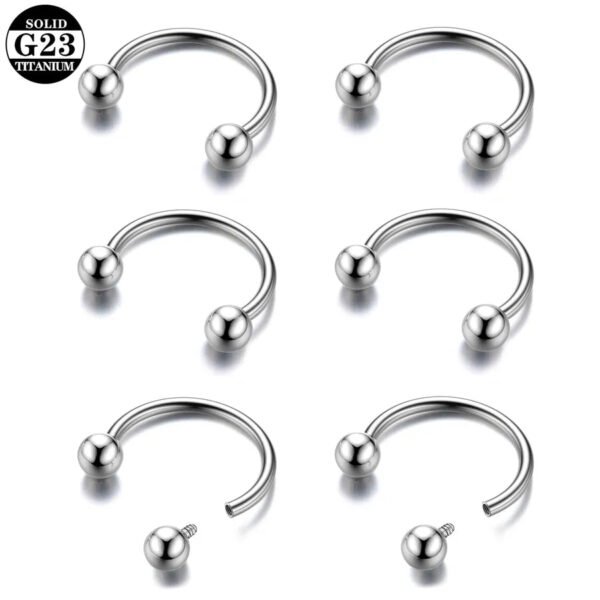 Titanium Alloy Inner Threaded Double Ball C Bar Lip Ring Horse Hoof Ear Bone Ring Lip Ring Fashionable Piercing Jewelry For Men And Women