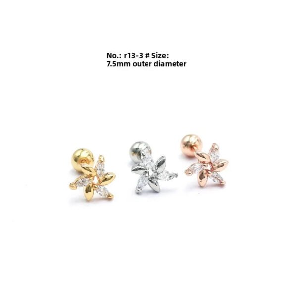 New Titanium Steel, Threaded, Zirconia, Flower, Earring, Embedded, Fine, Ear, Jewellery, Bohemian, Dainty