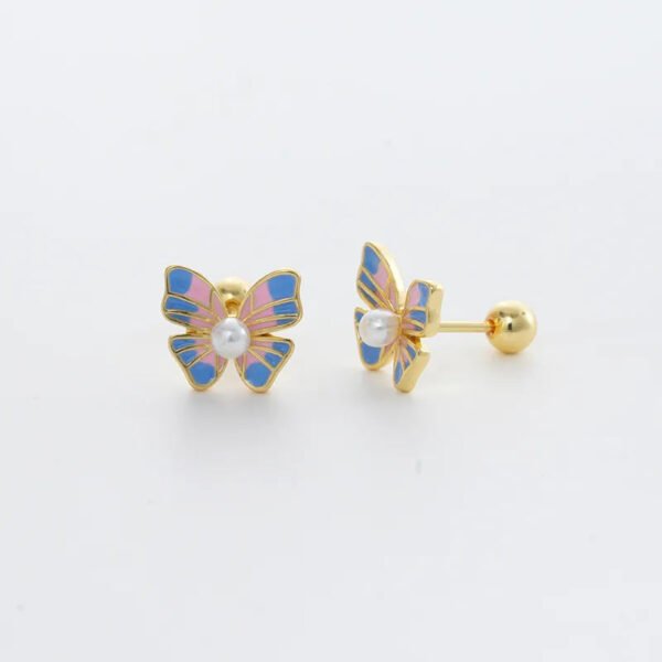 Trendy Women's High-End Gold Plated Titanium Steel Screw Back Earrings Pearl Colorful Diamond Butterfly Ear Studs Ins Style