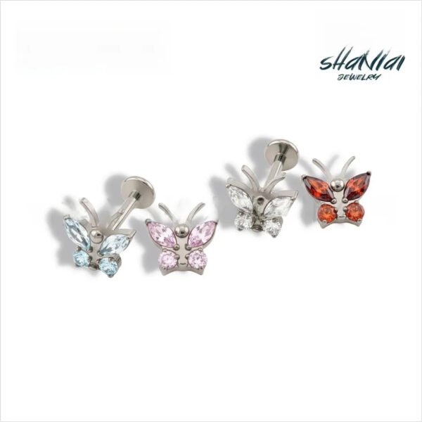 Butterfly Antenna Titanium Ear Cuff Embedded 5A Zircon Lip Stud G23 Titanium Alloy Body Piercing Jewelry Ear Bone Stud Unisex