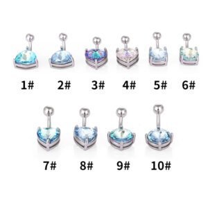 1Pcs Fashion Zircon Navel Ring Stainless Steel Heart Round Claw Shaped Shiny Navel Ring Navel Button Body Piercing Jewelry