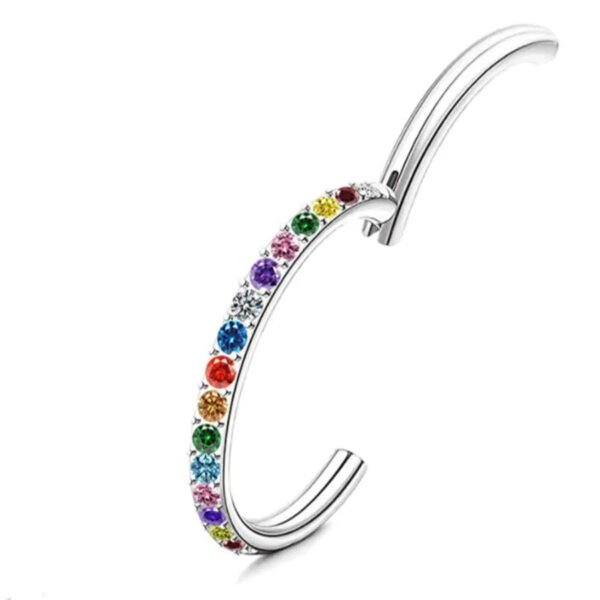 Punk Style Colorful Diamond Embedded Nose Ring Ear Hoop Ear Bone Stud Titanium Nasal Ring Connector Ring Unisex