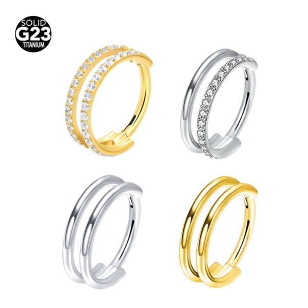 Double Layer Titanium Zircon Nose Ring With Diamond Piercing Jewelry Premium Craft Geometric Pattern For Men And Women