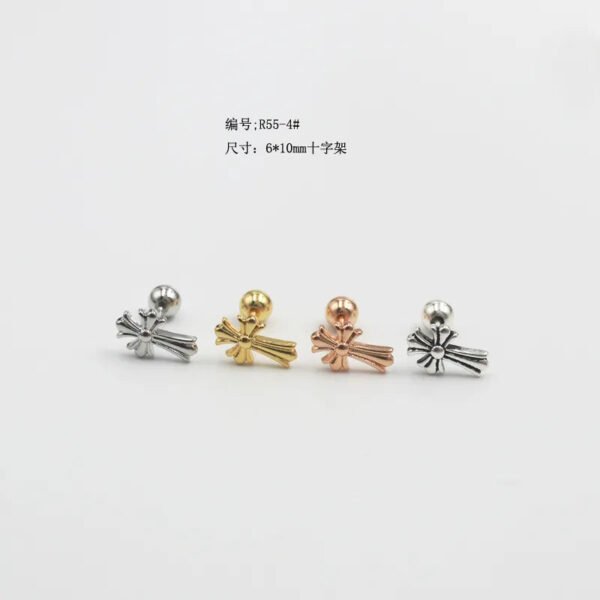 Sleeping Non-Removable Simple Plain Mini Cross Ear Studs Threaded Ball Earrings Titanium Steel Geometric Pattern Wedding Jewelry For Women