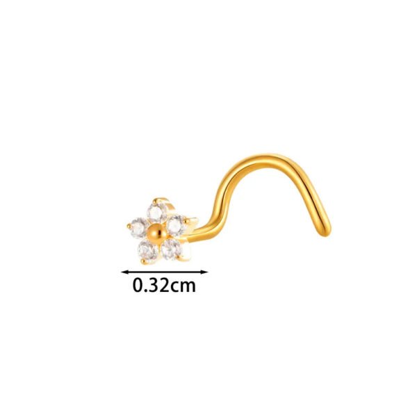 G23/F136 Titanium Alloy Inlaid Zircon Flower Heart S Rod Nose Stud Fashion Versatile Trendy Piercing Jewelry