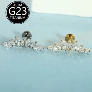 Implant Grade F136 Titanium Alloy Ear Studs With 7 Zirconia Lip Darts Inner Thread Body Piercing Jewelry Fashionable Elegant