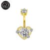 Implant Grade Titanium Flower Heart Dangly Belly Bar – Dainty Zirconia Navel Piercing, Hypoallergenic & Stylish