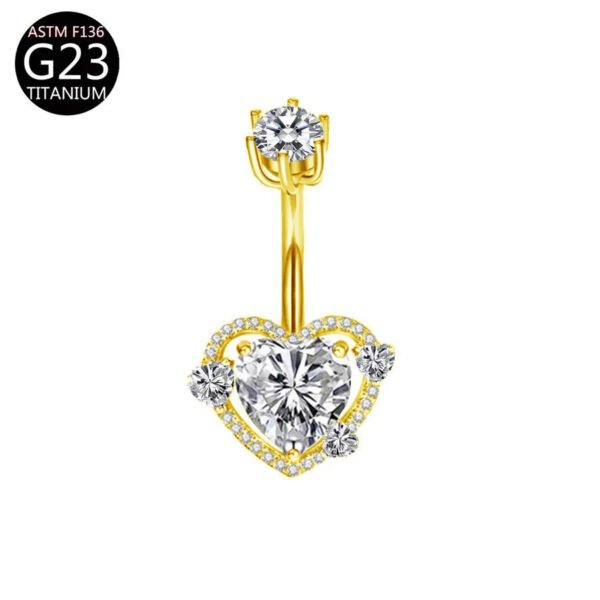 Implant Grade Titanium Flower Heart Dangly Belly Bar – Dainty Zirconia Navel Piercing, Hypoallergenic & Stylish