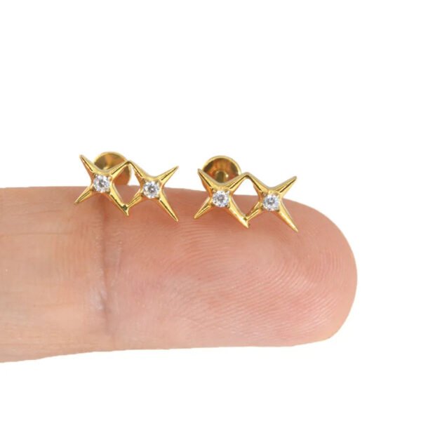 Titanium Ear Bone Studs Lip Studs Twin Star Cross Set Diamond Ear Bone Studs 1.2mm Shaft Body Piercing Jewelry