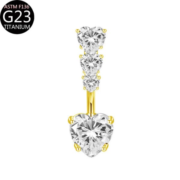 Implant Grade Titanium Flower Heart Dangly Belly Bar – Dainty Zirconia Navel Piercing, Hypoallergenic & Stylish