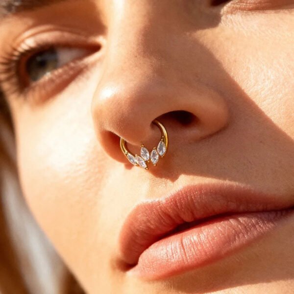 picture_67e5376f-2600-4a23-9332-8368784f2398(2) Satan's Child Piercing Mermaid Titanium Alloy Zircon Nose Stud Gold-Plated Geometric Water Drop Heart-Shaped Sweet Cool Hot Girl Piercing Nose Ring Seamless Ring