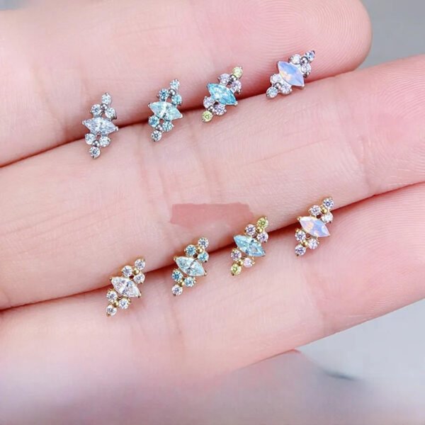 Titanium Alloy Ear Piercing F136 Inner Threaded G23 Titanium Inlaid Zirconia Studs Unisex Geometric Pattern Body Jewelry