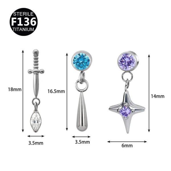 picture_682d9d6e-3da4-443a-9eae-7dba39ace162(2) Titanium Alloy F136 Titanium Threaded Set Diamond Lock Dragon Four-Pointed Star Pendant Stud Lip Bone Ear Piercing Jewelry