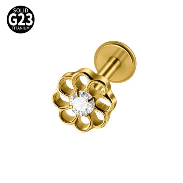 G23 Titanium Trendy Tulip Gold Steel Color Flat Back Pierced Earrings Butterfly Windmill Inlaid Zircon Elegant Romantic Jewelry Lip Stud Earrings
