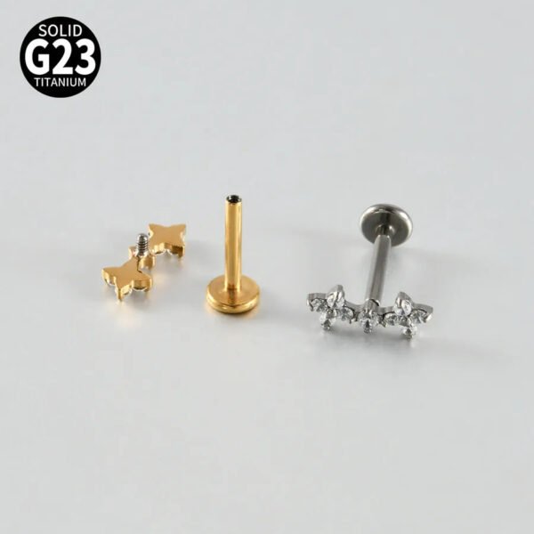 G23 Titanium, Alloy, Flat Back, Piercing Jewellery, Earring, Cherry, Blossom, Butterfly, Elegant Cute Classic, Lip, Stud, Ear Cartridge, Internal Thread