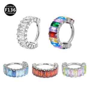 F136 Titanium Alloy, Ear, Hoop, Stud, Rainbow, Ice, Sugar, Ring, Geometric, Zirconia