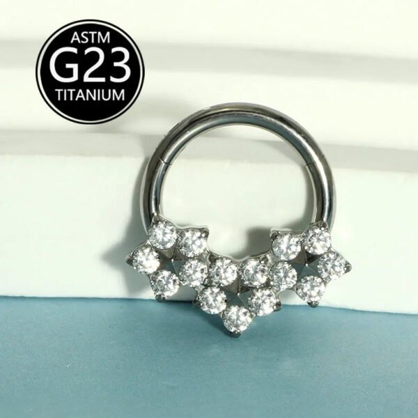 Fashionable Titanium Set Zircon Nose Ring F136 Implant Grade Body Piercing Jewelry Elegant Floral Pattern Unisex Accessory