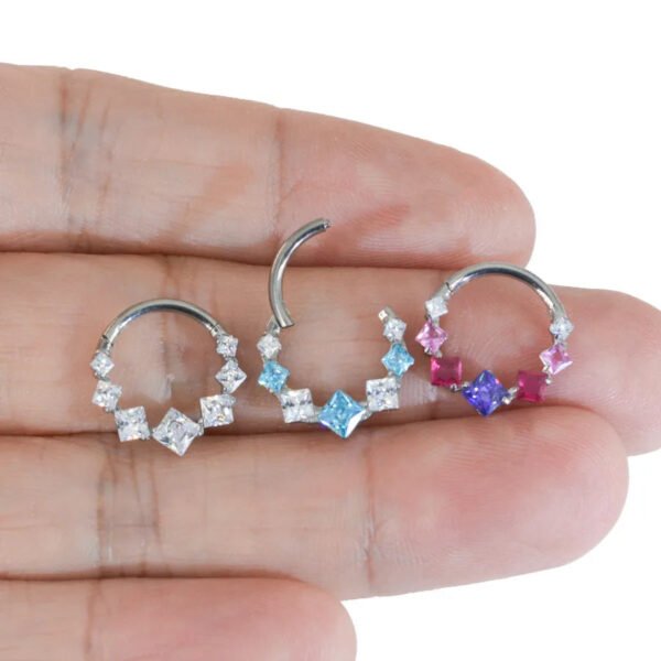 picture_6ae78a7d-0e6b-40ef-b72e-8a294194f185(2) Titanium Alloy Square Color Spliced Zircon Nose Ring Nasal Septum Piercing Jewelry For Men And Women Suitable For Wedding And Birthday
