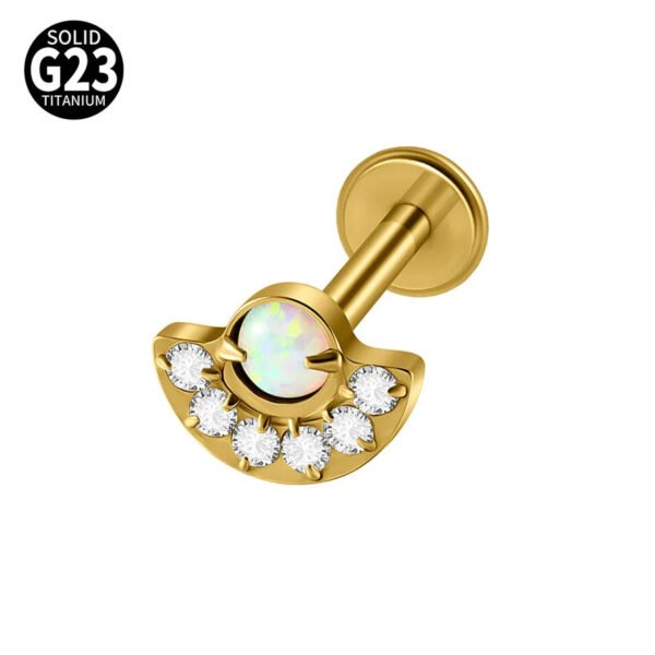 G23 Titanium Alloy Opal Flat Back Piercing Earrings Heart Sun Inlaid Zircon Elegant Hanging Pendant Romantic Classic Jewelry Daily Wear Lip Stud Earrings