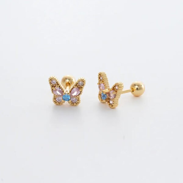 Trendy Women's High-End Gold Plated Titanium Steel Screw Back Earrings Pearl Colorful Diamond Butterfly Ear Studs Ins Style