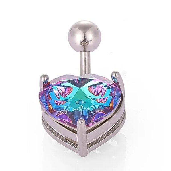 1Pcs Fashion Zircon Navel Ring Stainless Steel Heart Round Claw Shaped Shiny Navel Ring Navel Button Body Piercing Jewelry