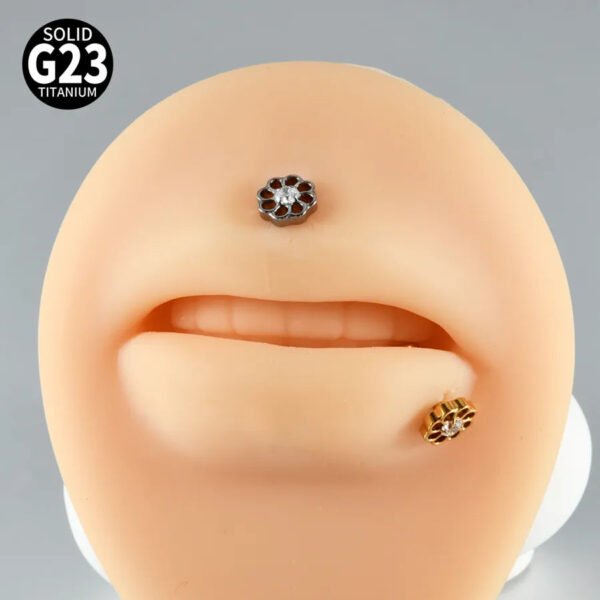 G23 Titanium Trendy Tulip Gold Steel Color Flat Back Pierced Earrings Butterfly Windmill Inlaid Zircon Elegant Romantic Jewelry Lip Stud Earrings