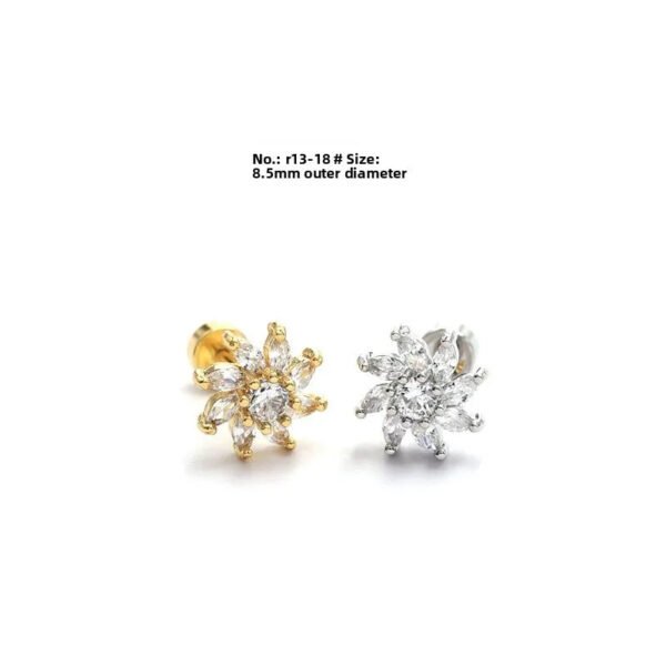 New Titanium Steel, Threaded, Zirconia, Flower, Earring, Embedded, Fine, Ear, Jewellery, Bohemian, Dainty