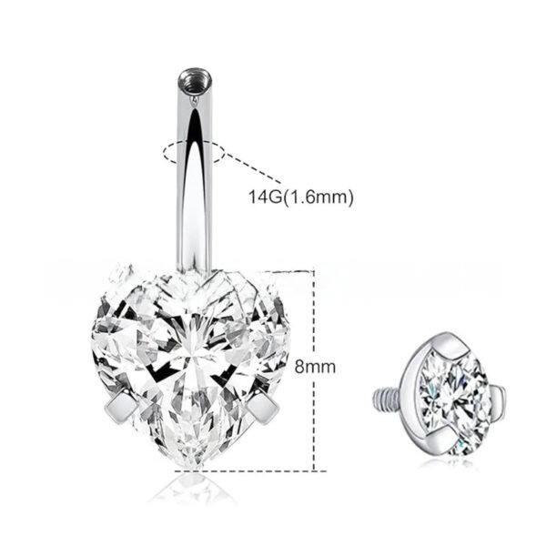 Titanium Heart Shaped Belly Button Ring Set With 5A Zirconia Heart G23 Titanium Alloy Body Piercing Jewelry Unisex
