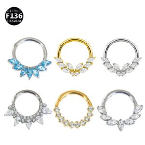 Titanium Alloy F136 Nose Ring Ear Cuff Piercing Jewelry Golden Butterfly Wings Crown Design Sparkling Unisex Geometric Pattern