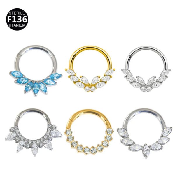 Titanium Alloy F136 Nose Ring Ear Cuff Piercing Jewelry Golden Butterfly Wings Crown Design Sparkling Unisex Geometric Pattern