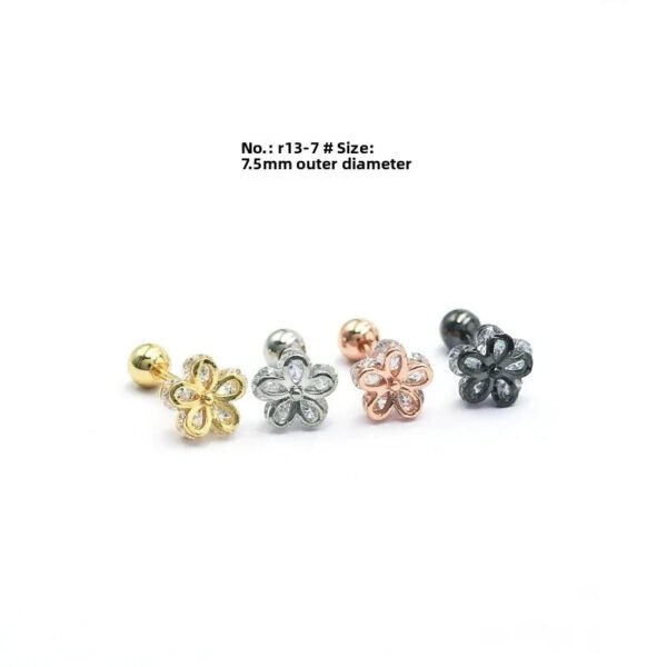New Titanium Steel, Threaded, Zirconia, Flower, Earring, Embedded, Fine, Ear, Jewellery, Bohemian, Dainty