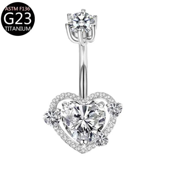 Implant Grade Titanium Flower Heart Dangly Belly Bar – Dainty Zirconia Navel Piercing, Hypoallergenic & Stylish
