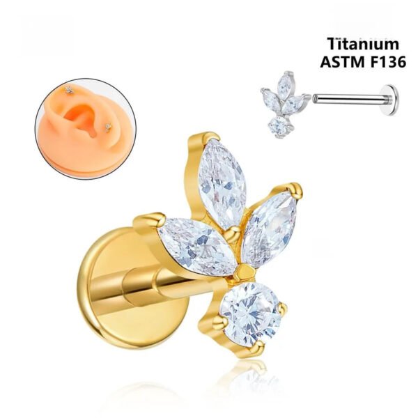 Titanium Alloy Lip Stud Women's Lightning Flower Inlaid Zirconia Ear Bone Stud G23 Body Piercing Earrings Handmade Jewelry